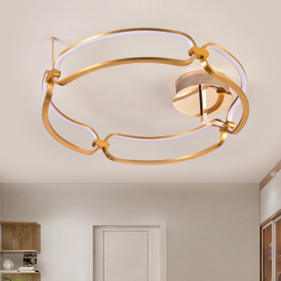 Modernism Circular Semi Flush Mount Metallic LED Restaurant Ceiling Flush in Gold, Warm/White/Natural Light