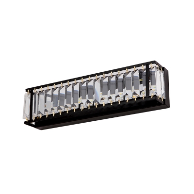 Modernist LED Vanity Lighting Black/Gold Rectangle Wall Sconce with Clear Crystal Block Shade for Bathroom