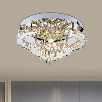 Modernist Loving Heart Ceiling Mounted Fixture Crystal Living Room LED Semi Flush Mount Light in Chrome
