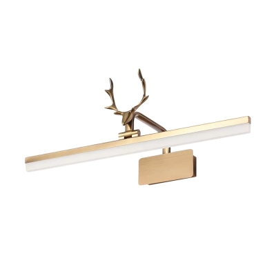 Nordic Linear Vanity Lighting Metal Rest Room LED Wall Mounted Lamp with Deer Deco in Gold, Warm/White Light