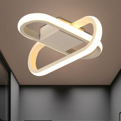 Oblong Metallic Flush Lamp Fixture Minimalism Black/White LED Ceiling Lighting in Warm/White Light