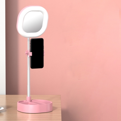 Ring Fill-in Light Modernist Metallic Phone Holder LED Vanity Lamp in Black/Pink/Blue, USB