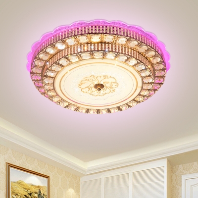 Round Ceiling Light Fixture Minimalist Faceted Crystal LED Parlor Flush Mount Lighting in Gold