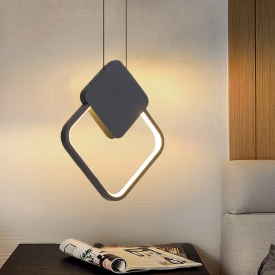 Round/Rhombus Bedside Pendulum Light Metallic Modern LED Ceiling Pendant in Black, Warm/White Light