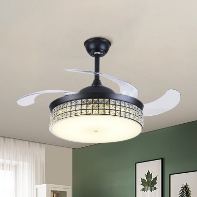 Round Shade Flush Ceiling Fan Simple Faceted Crystal 19