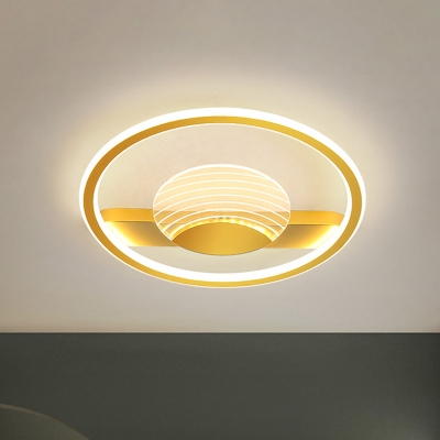 Round Sleeping Room Ceiling Flush Acrylic LED Minimalist Semi Flush Mount Lamp in Black/Gold