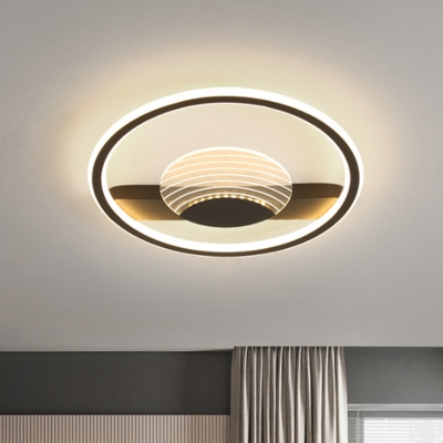 Round Sleeping Room Ceiling Flush Acrylic LED Minimalist Semi Flush Mount Lamp in Black/Gold