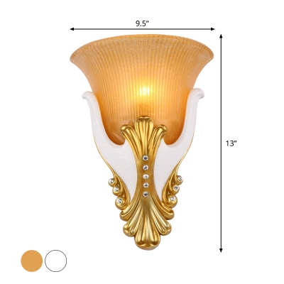 Rural Bell Wall Mount Lighting 1-Bulb Yellow/White Glass Wall Light Sconce in Gold, 9.5