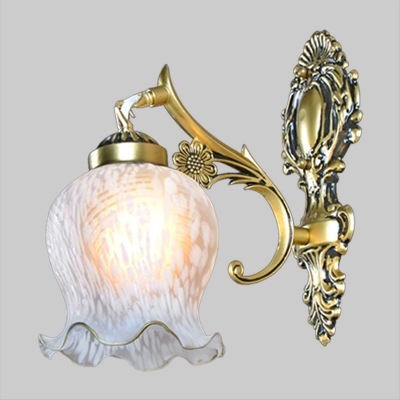 Scalloped Bathroom Wall Mounted Lamp Countryside Milky Glass 1 Bulb Gold Wall Light Fixture
