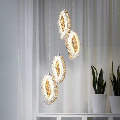 Silver Leaf Cluster Pendant Light Modernism Faceted Crystal LED Suspension Lamp for Dining Room