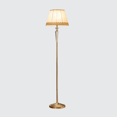 Single Standing Light Minimalist Living Room Floor Lamp with Barrel Beige Fabric Shade in Gold