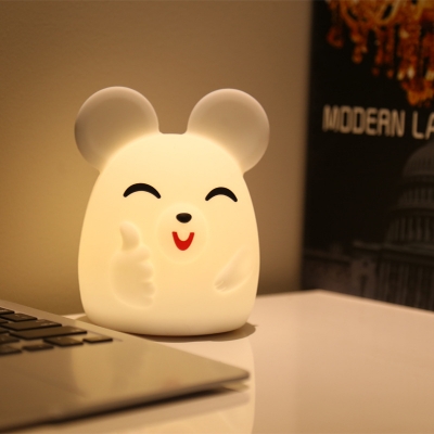 Soft Smiling Mouse Touch Night Light Kids Silica Gel White USB LED Table Lighting with Clap Color Changing Function