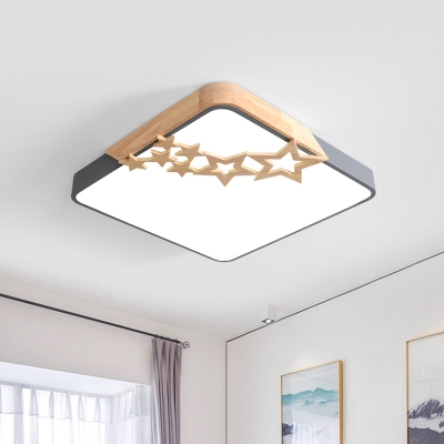 Squared Acrylic Flush Mount Light Fixture Cartoon Grey/White LED Ceiling Lighting with Star Pattern