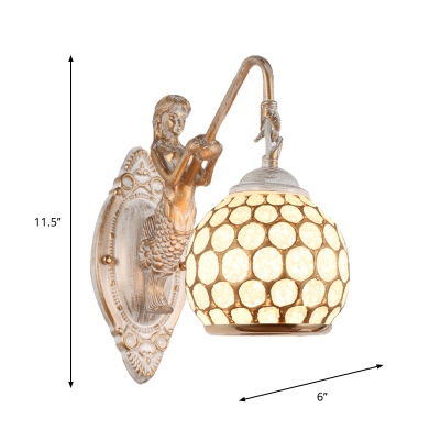 Traditional Sphere Wall Light Fixture 1-Light White Glass Wall Lighting Ideas with Resin Mermaid Arm