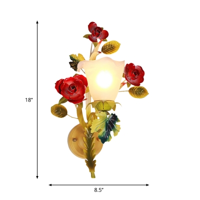 1/2-Light Wall Lighting Ideas Country Flower Frosted Glass Wall Light Fixture in Yellow for Hallway