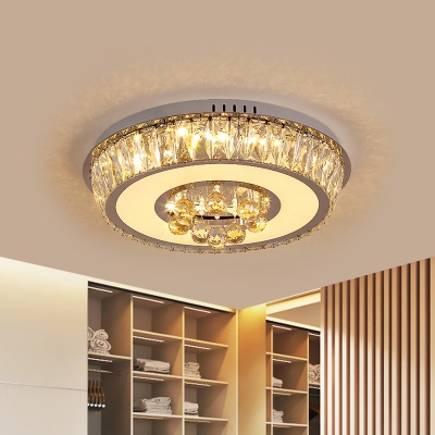 1/2-Tier Round LED Flush Mount Light Modernist Beveled Crystal Chrome Close to Ceiling Lamp