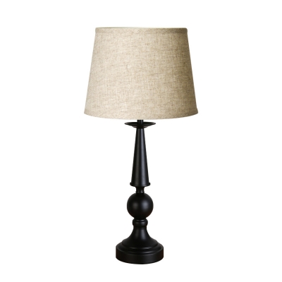 1-Bulb Barrel Table Lighting Traditional Black Fabric Nightstand Light for Bedroom