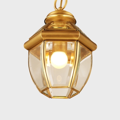 1-Bulb Pendant Lighting Fixture Country Lantern Clear Glass Suspension Lamp in Gold for Corridor