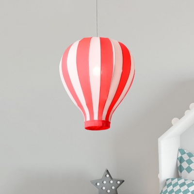 1 Light Playroom Pendant Lamp Cartoon Style Red/Orange/Blue Suspension Lighting with Hot Air Balloon Fabric Shade