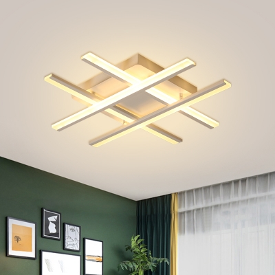 Acrylic Crossed Line Flush Light Modernism LED White Ceiling Lighting for Bedroom