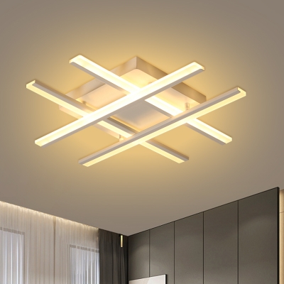 Acrylic Crossed Line Flush Light Modernism LED White Ceiling Lighting for Bedroom