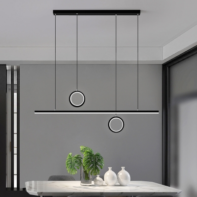 Acrylic Ring and Linear Chandelier Contemporary LED Suspension Lighting in Black for Dining Room