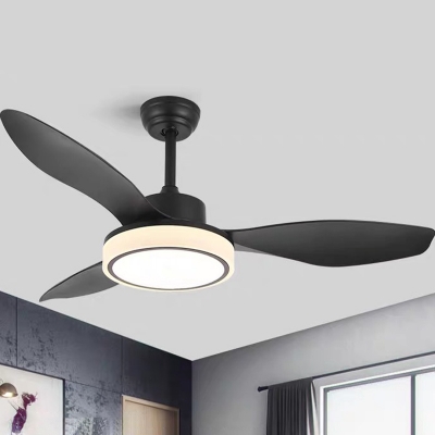Black/Grey Round Flush Ceiling Fan Country Acrylic 3-Blade LED Bedroom Semi Flush Light Fixture, 48