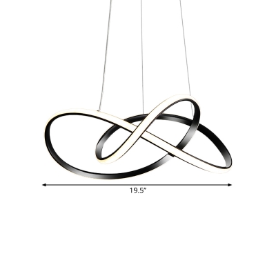 Black Ribbon Chandelier Light Modernism LED Metallic Drop Pendant for Dining Room