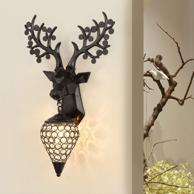 Black/Silver 1 Light Wall Light Sconce Rustic Metallic Diamond/Teardrop Wall Lighting Ideas with Antler Backplate