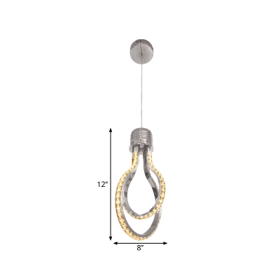 Bulb Cage Crystal Pendant Lamp Contemporary LED Chrome Suspension Lighting Fixture in Warm/White Light