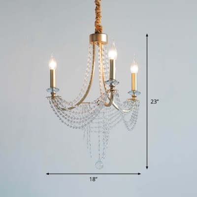 Champagne 3 Bulbs Chandelier Light Fixture Modern Metal Candle Hanging Ceiling Lamp with Crystal Accent
