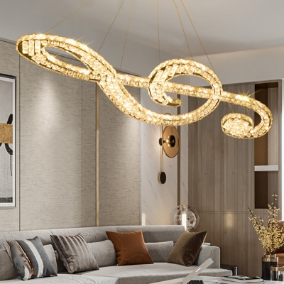 Chrome LED Musical Note Pendant Lamp Modern Style Faceted Crystal Ceiling Chandelier