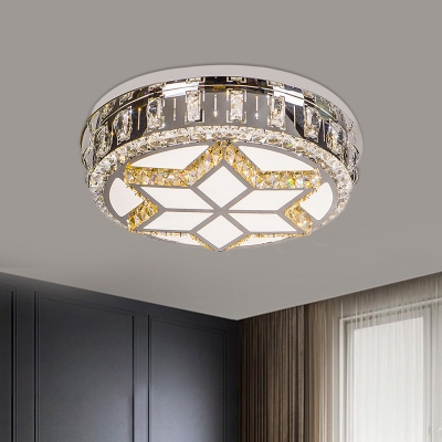 Chrome Six-Point Star Flush Light Modern Style Beveled Crystal LED Close to Ceiling Lamp in Warm/White Light