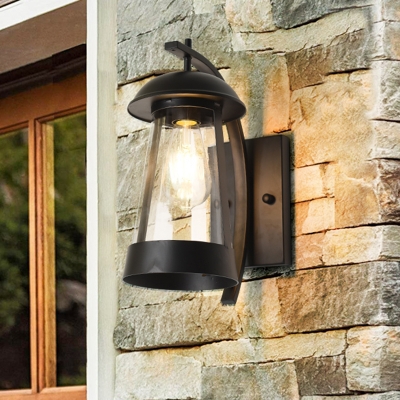 Clear Glass Cone Wall Mount Lamp Loft Style 1 Light Outdoor Wall Lighting Ideas in Black