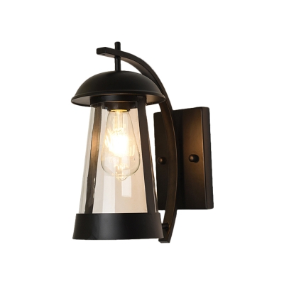 Clear Glass Cone Wall Mount Lamp Loft Style 1 Light Outdoor Wall Lighting Ideas in Black