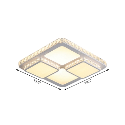 Crystal Block Square Flush Mount Modern Style LED Close to Ceiling Lighting for Bedroom