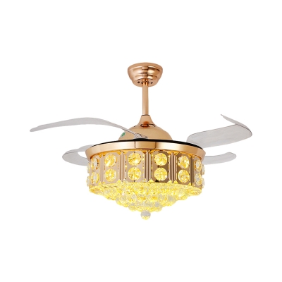Crystal Orb Conic Fan Light Kit Minimalist 4-Blade LED Gold Semi Flush Ceiling Fixture, 19