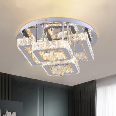 Dining Room LED Semi Flush Light Modernity Chrome with Squared Clear Crystal Shade