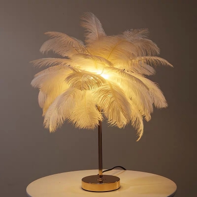 Feather Coconut Palms Table Light Modern Romantic Pink/White Battery USB LED Nightstand Lamp