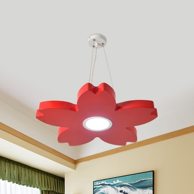 Floral Metal Drop Lighting Minimalism Red/Yellow/Blue LED Chandelier Pendant Light for Playroom