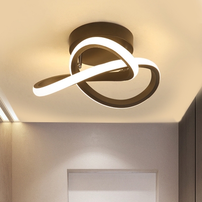 Knotting Ceiling Flush Mount Contemporary Metal Black/White LED Semi Flush Lamp in Warm/White Light