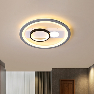 LED Bedroom Flush Light Modernity Black/Grey Ceiling Lamp with Circle Acrylic Shade in Warm/White Light, 16