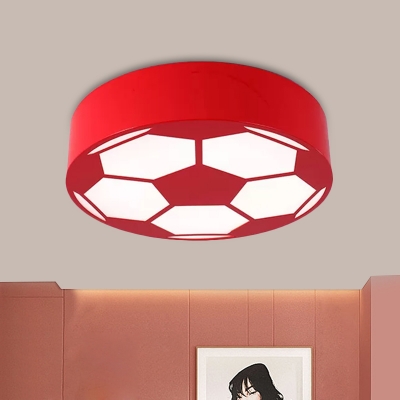 LED Playroom Close to Ceiling Lamp Modernism Black/Red/Yellow Flush Mount Light with Football Acrylic Shade