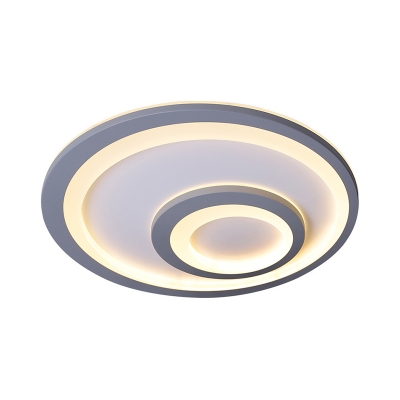 Living Room LED Flush Ceiling Light Simple Grey Flush Mount Lamp with Acrylic Round Shade in Warm/White Light, 16