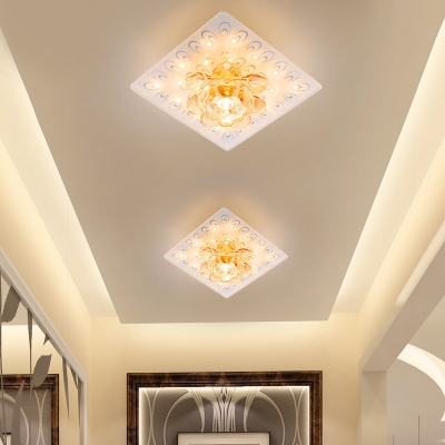 Lotus Ceiling Flush Mount Simple Amber Crystal LED Bedroom Flush Lighting Fixture in Warm/White Light