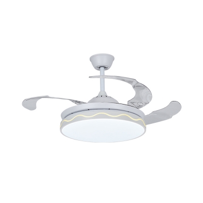 Minimalism Round Ceiling Fan Light Metallic Living Room 3 Blades LED Semi Flush Mount in White, 42
