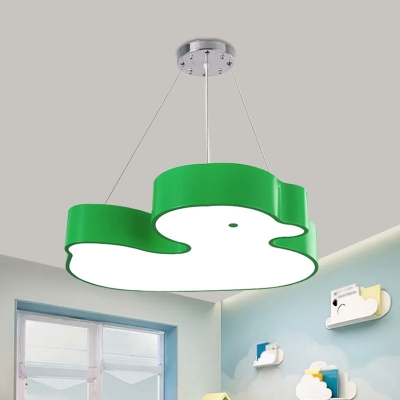 Minimalist Cute Duck Chandelier Light Acrylic LED Bedroom Suspension Pendant in Red/Yellow/Green