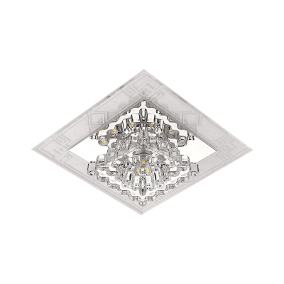 Modernist LED Ceiling Mounted Fixture White Square Flush Lamp with Beveled Crystal Shade in Warm/White/Multi Color Light