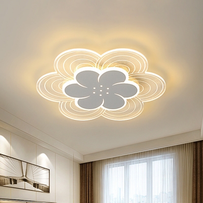 Modernist LED Flush Ceiling Light White Extra Thin 2 Layers Flower Flush Mount with Acrylic Shade