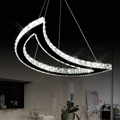 Moon-Shaped Clear Crystal Chandelier Contemporary Stainless-Steel LED Hanging Pendant Light in Warm/White Light